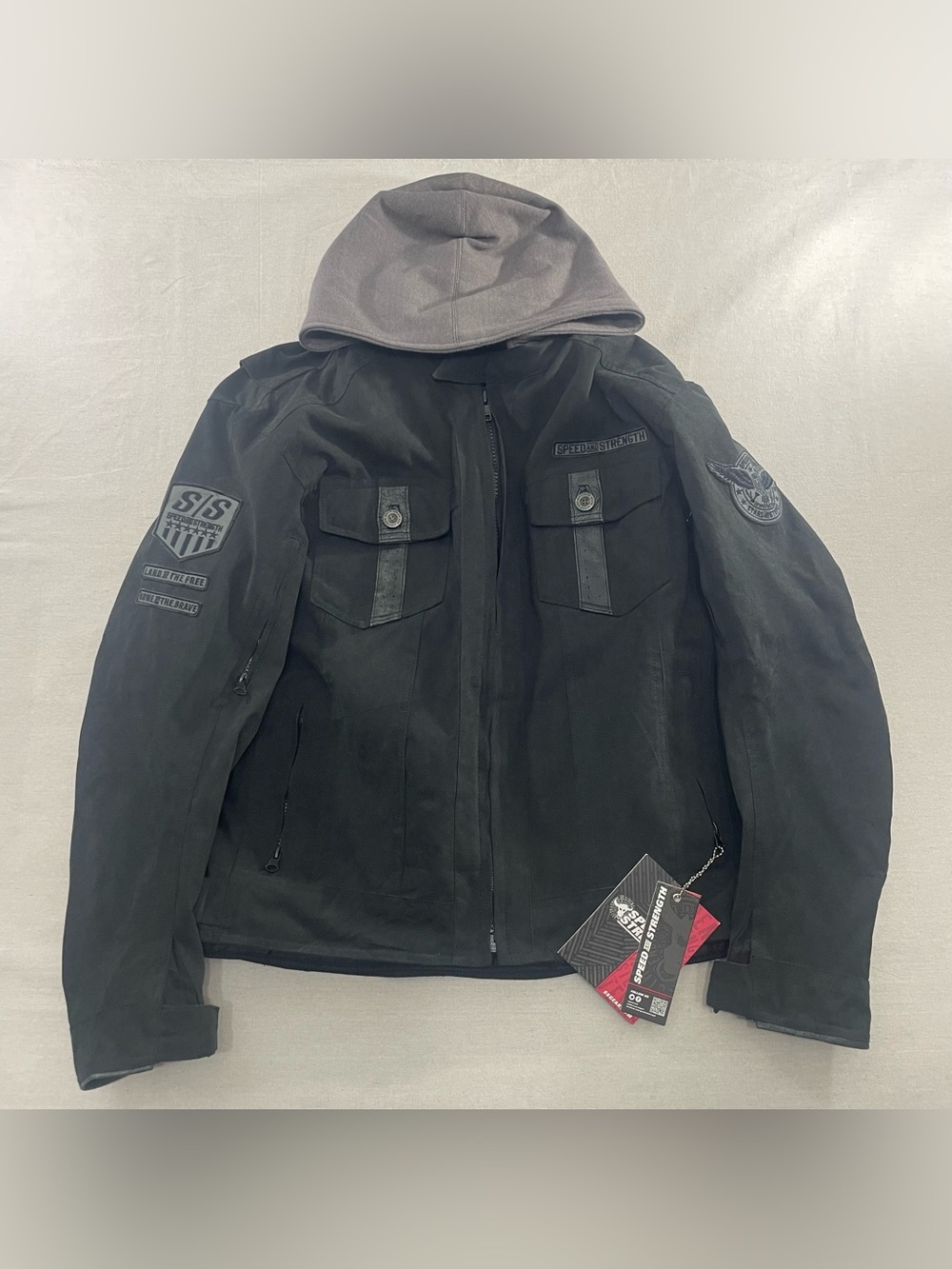 NWT Speed and Strength Canvas Motorcycle Jacket Men's Sz L Black Star Stripes